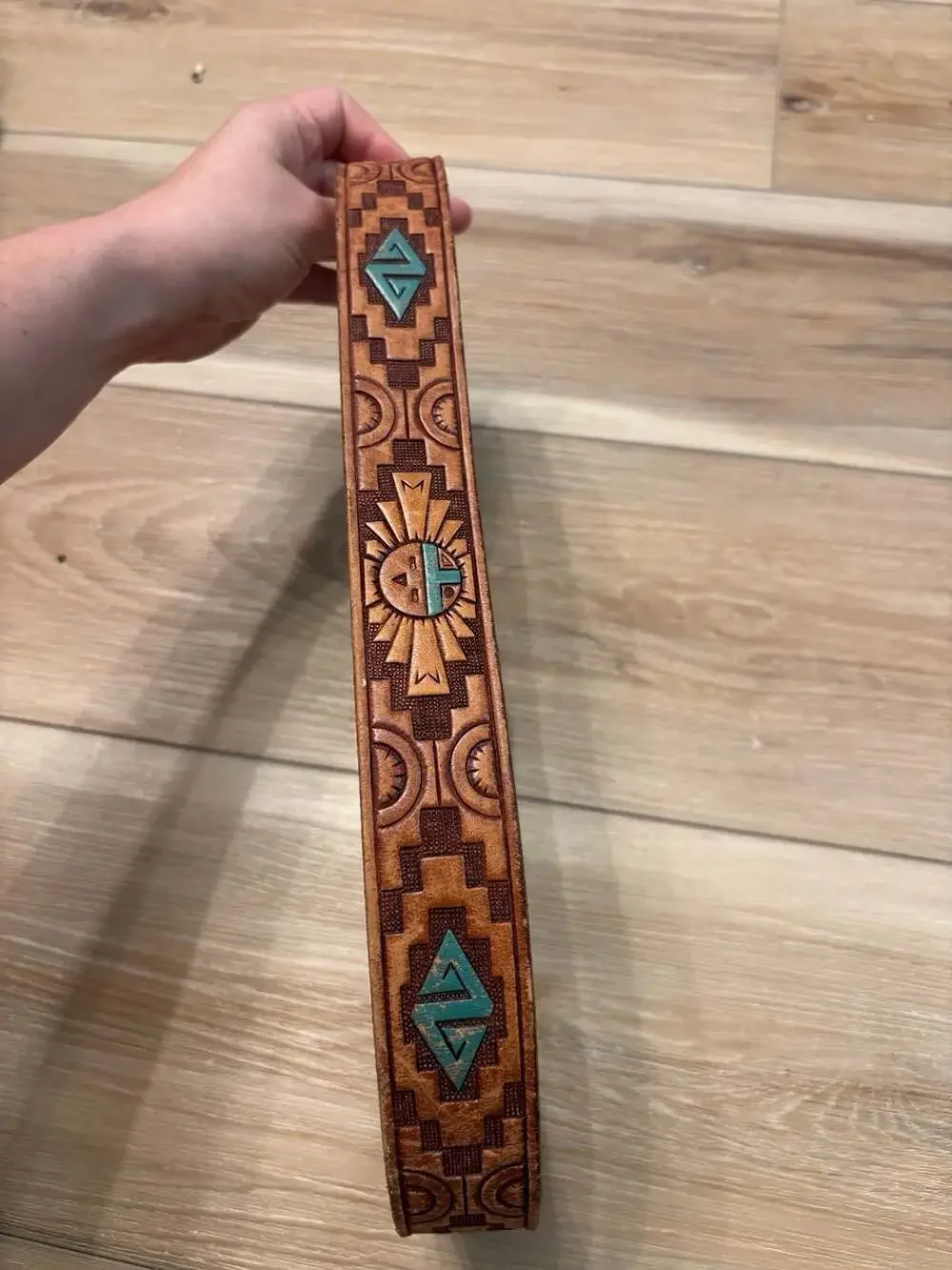 Vintage Fred Harvey Era Tooled Leather Belt with Turquoise